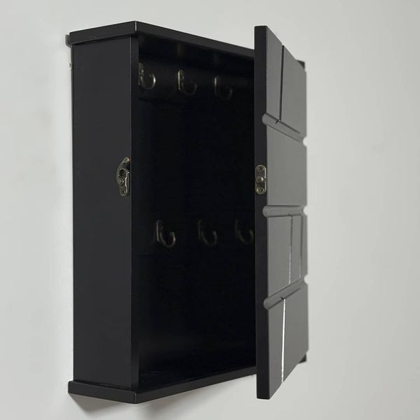Designer wooden key holder with door in dark shade