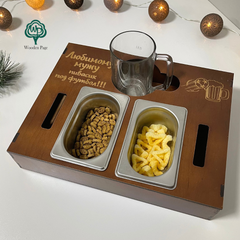 Box for beer glass and snacks made of wood with custom engraving