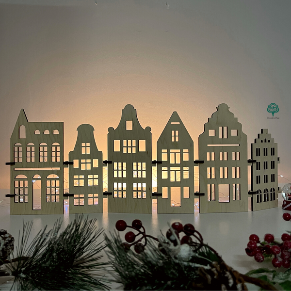 Christmas town made of wood, wooden houses