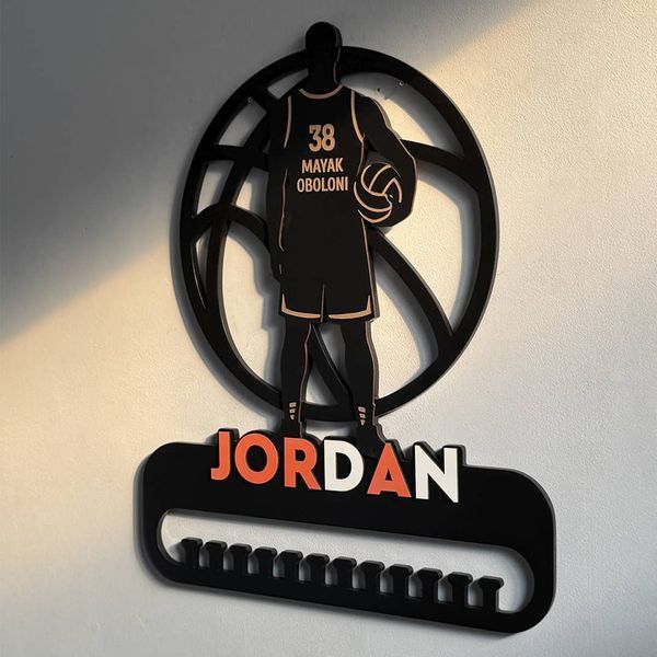 Basketball medal holder for a boy