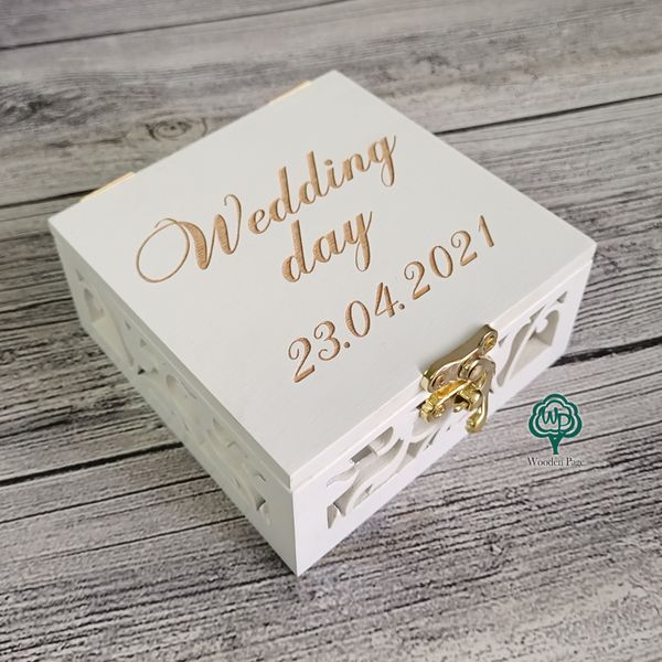 Wedding wooden ring box with custom engraving