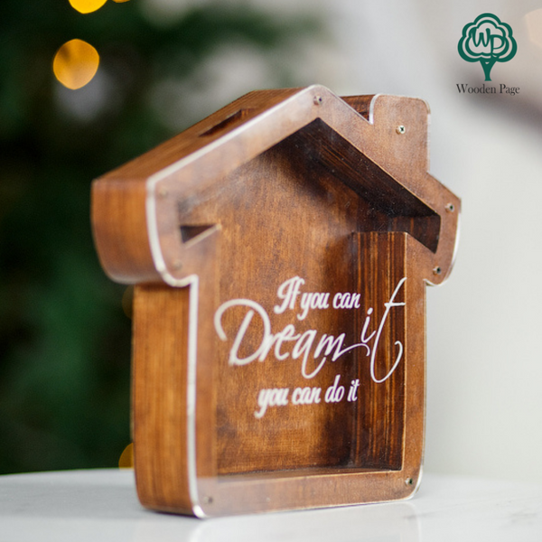 Wooden piggy bank for a New Year gift