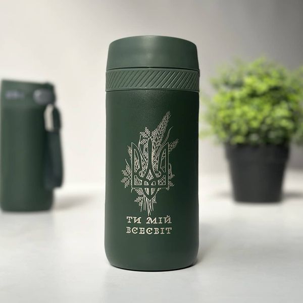 Thermal mug for a soldier with patriotic engraving