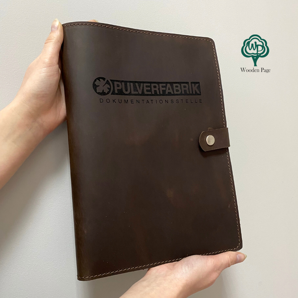 Leather document folder with logo engraving