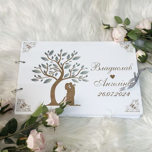 Wedding album for guests' wishes with engraving