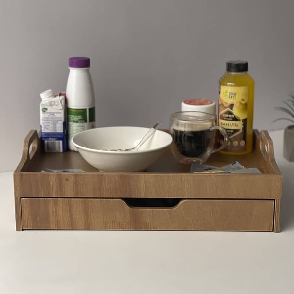 Дерев'яна таця з ручками та висувною шухлядкою