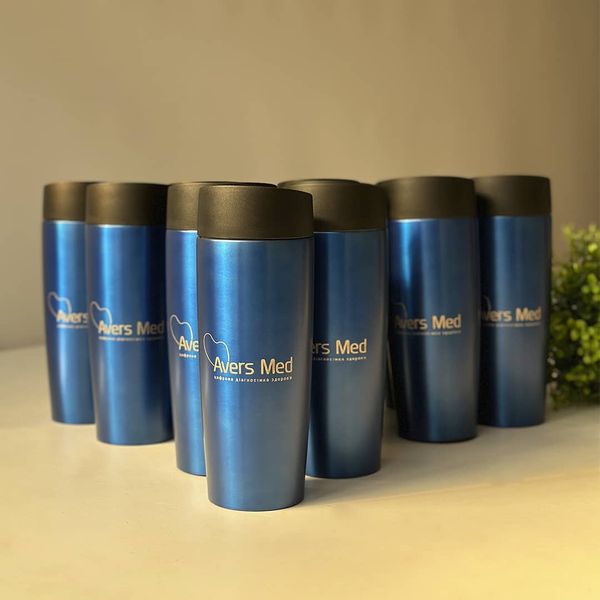 Custom made thermo mug with company logo