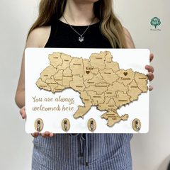 Wooden key holder map of Ukraine