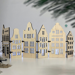New Year's decor for the Christmas tree, wooden houses