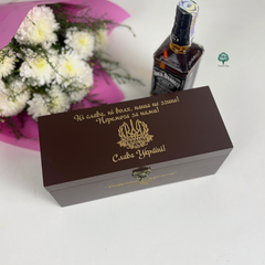 Wooden gift packaging for alcohol bottle