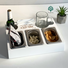Tray for beer and snacks with engraving