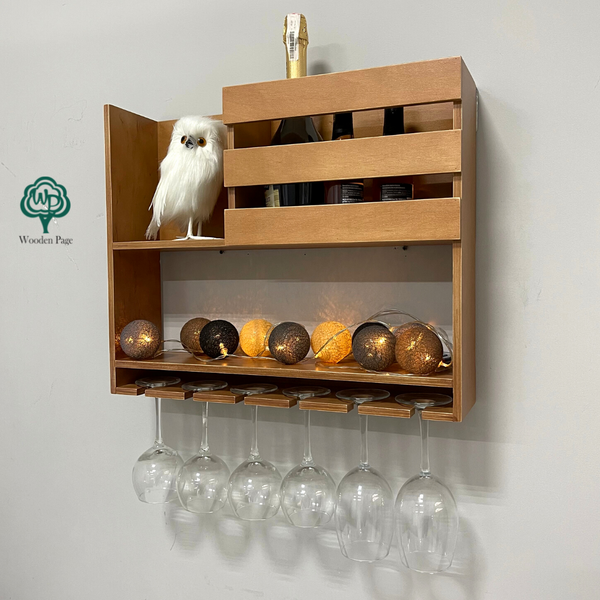 Wooden wine shelf minibar for bottles and glasses Glory