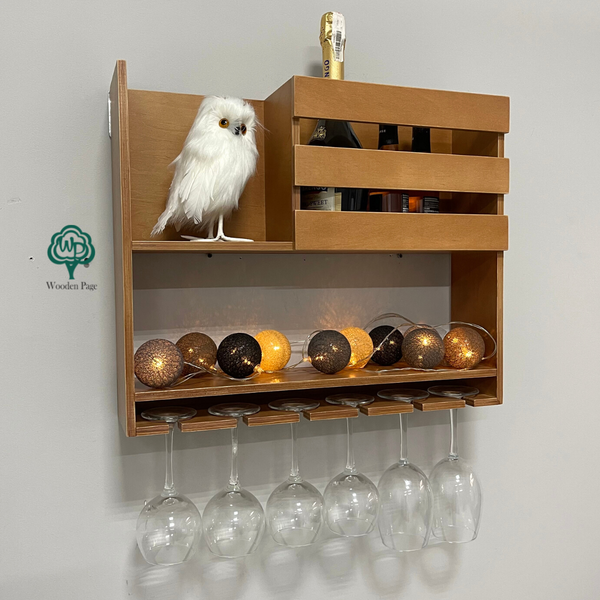 Wooden wine shelf minibar for bottles and glasses Glory