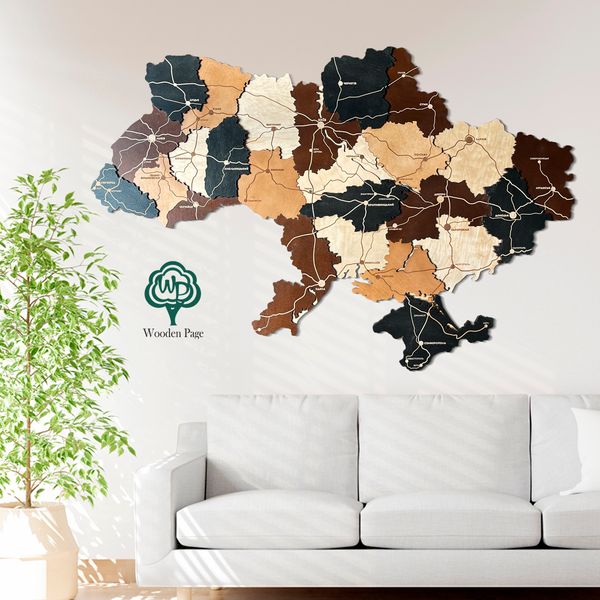 Wooden map of Ukraine on the wall
