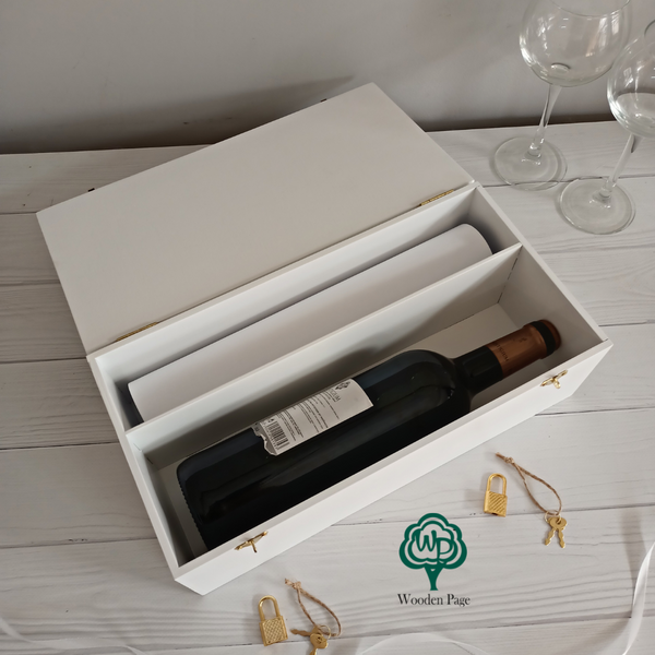 Wooden box for wine and scroll for wedding