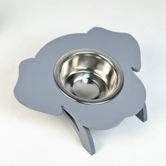 Gray bowl on a wooden stand for a dog