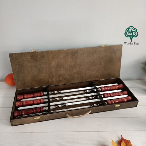 Набор шампуров с деревянными ручками в коробке