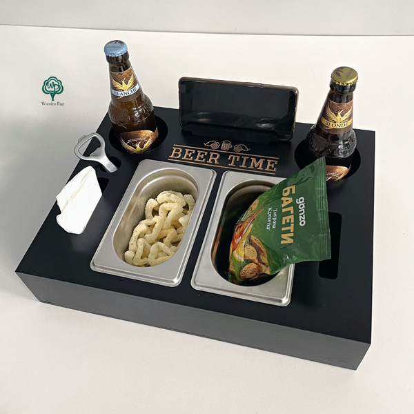 Tray with engraving in black Beer time