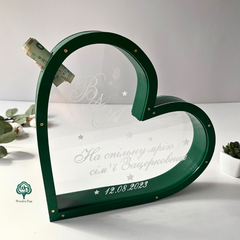 Wooden piggy bank "Green heart"