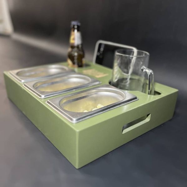 Beer and snack tray with interesting engraving