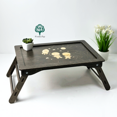 Laptop table, breakfast table with engraving