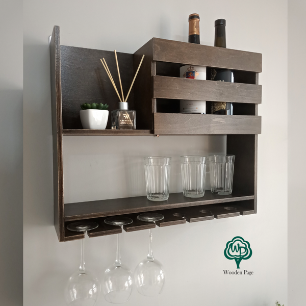 Wooden shelf for alcohol and glasses Glory