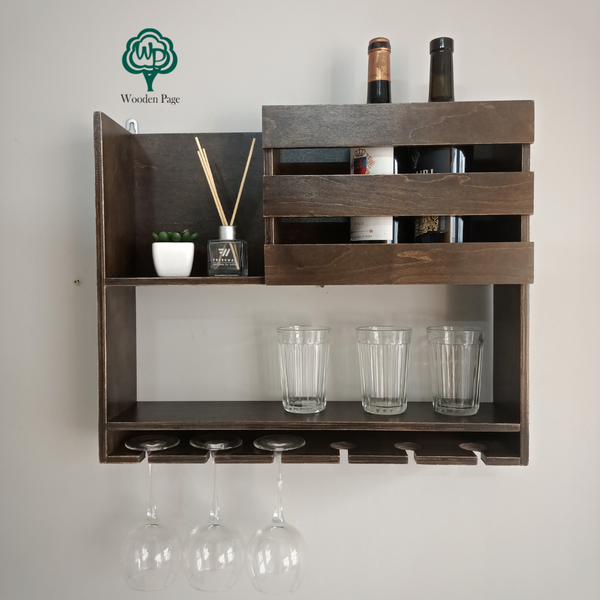 Wooden shelf for alcohol and glasses Glory