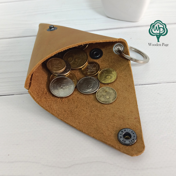 Кожаная монетница в винтажном стиле на кнопке