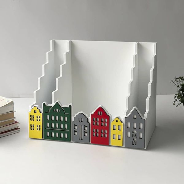 Children's desktop book organizer with 3 sections