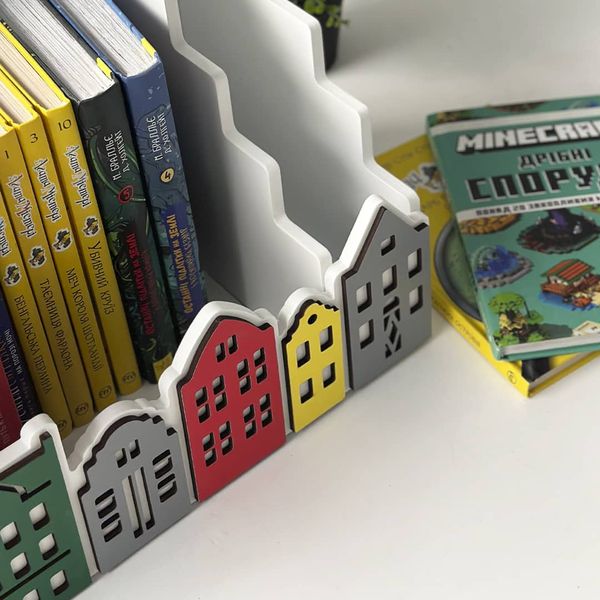 Children's desktop book organizer with 3 sections