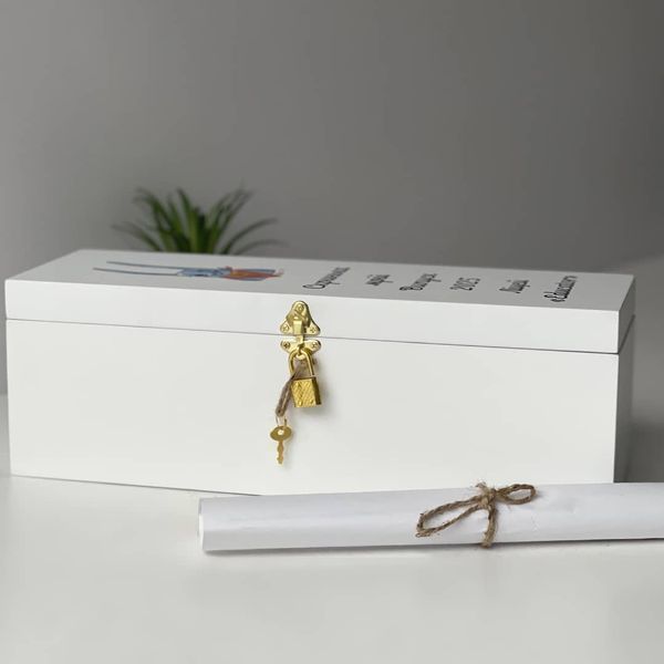 Time capsule for graduate letters with printed text