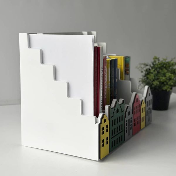 Children's desktop book organizer with 3 sections