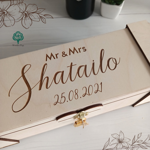 Wooden time capsule with family name for wedding