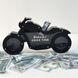 Interior piggy bank in the shape of a motorcycle with double engraving