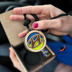 Car air freshener on a pendant in a wooden box