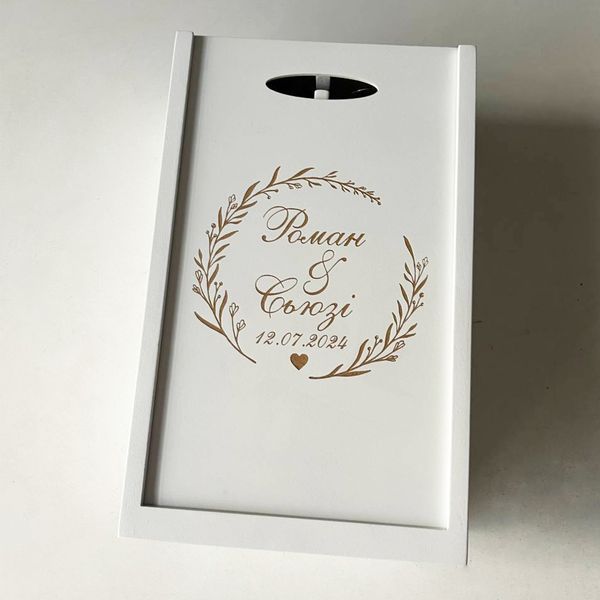 Wedding champagne glasses in a wooden box